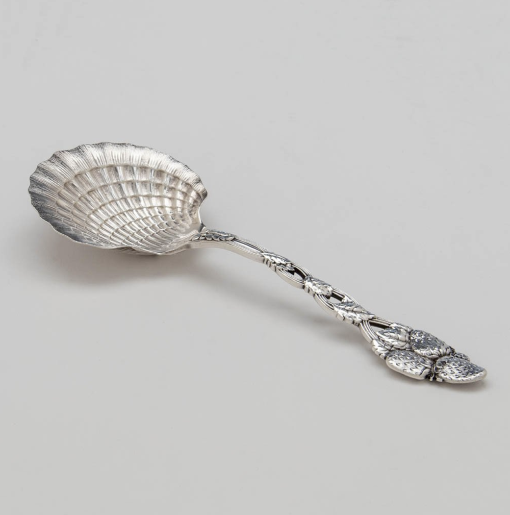  Tiffany & Co. , 'Strawberry' Pattern Antique Sterling Silver Scallop Shell Serving Spoon, 1900  