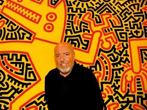  Elio Fiorucci in front of Keith Haring Painting , Fiorucci Store, Milan, 1984 