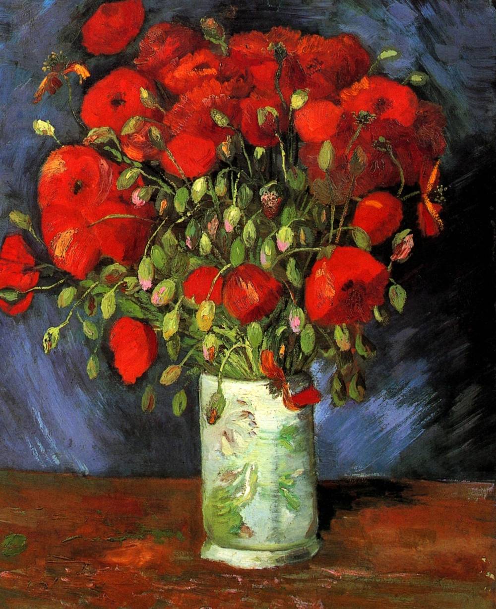 Vincent an gogh  vase with red poppies  1886