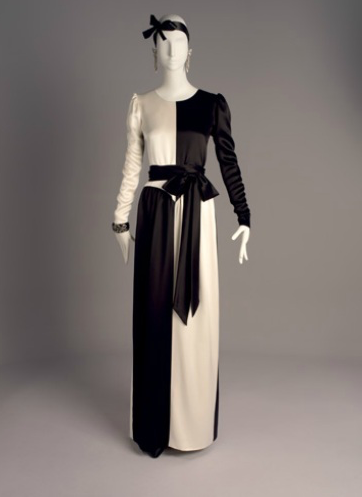 Yves saint laurent black white silk satin crepe evening gown aw 1979 801 pt 