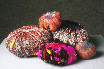 Sheila hicks  six soft stones  silk  wool  linen  monofilament  mohair  nylon  cotton  garments   wrapped  1997