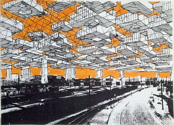 Yona friedman  spatial city  project  perspective  1958  1959  moma 