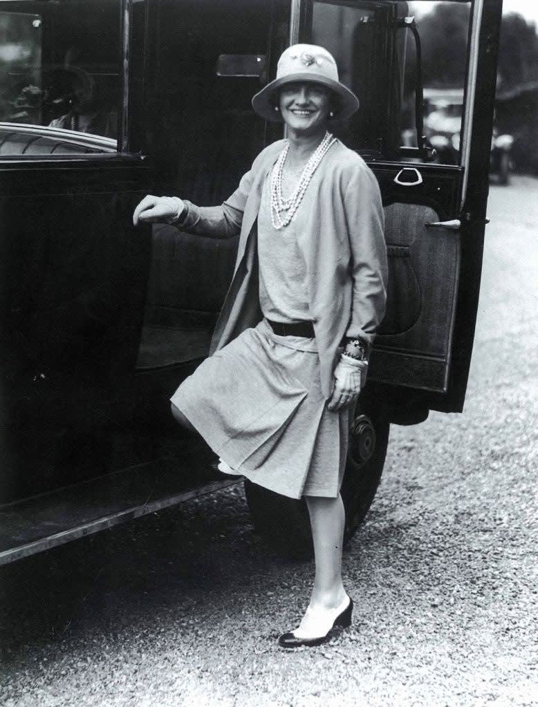 Coco chanel  modelling her own clothing and costume jewellery  1928