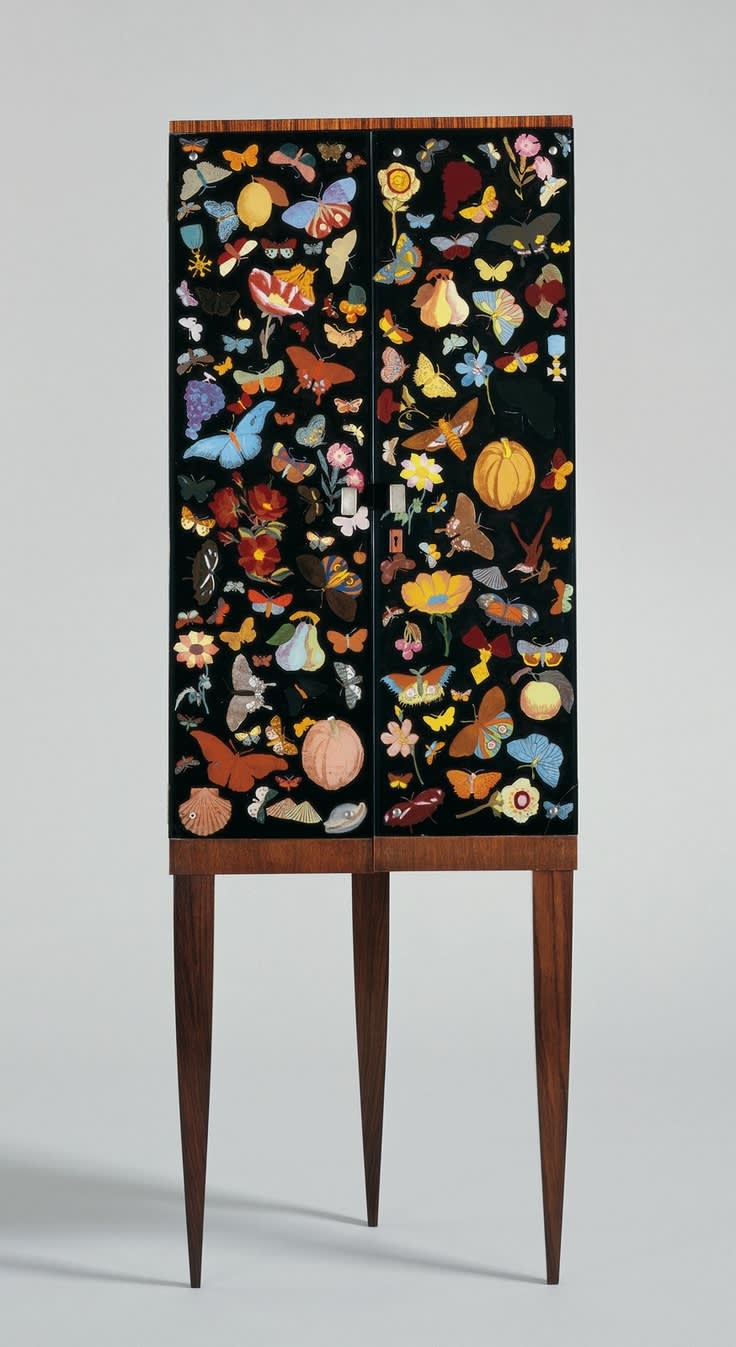 Corner cabinet with reverse painted glass doors by piero fornasetti and gio ponti  1941