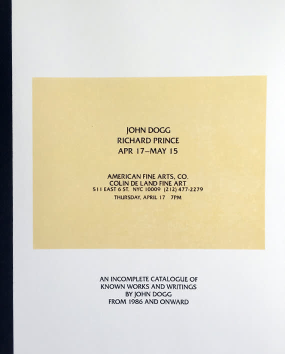  John Dogg, An Incomplete Catalogue of Known Works and Writings, 1986 