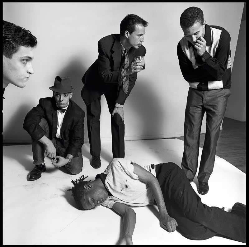  Gray in 1980, Basquiat lying on the floor, Vincent Gallo, Wayne Clifford, Nick Taylor, Michael Holman. 
