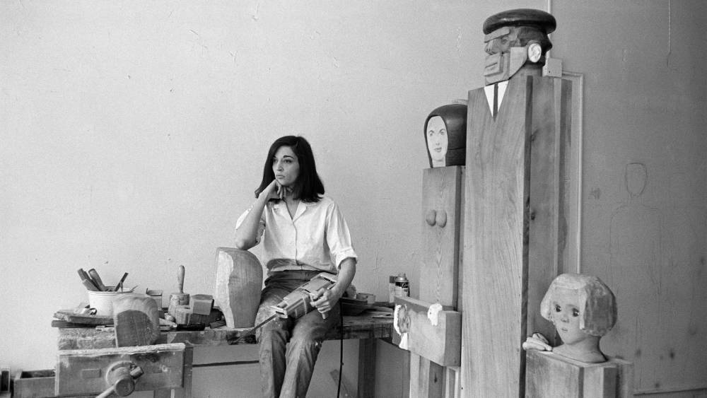  Marisol, With her sculpture 'The Kennedy Family', 1964 