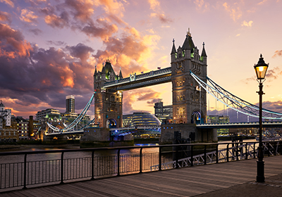 Sunset view of the Tower bridge in London
