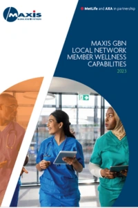 The front page of a brochure entitled Local network member wellness capabilities brochure  2023, featuring an image of three healthcare workers.