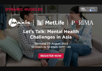 Let's talk: mental health challenges in Asia. Two women laughing in the background