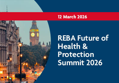 London skyline with Big Ben - with text saying ' REBA Future of Workplace Health & Protection Summit 2026 '