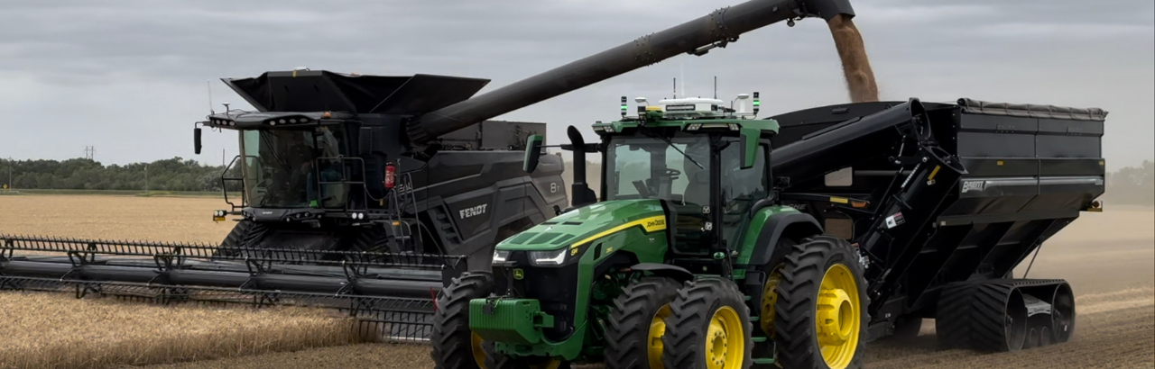 The PTx Trimble autonomous grain card in the field during harvest.