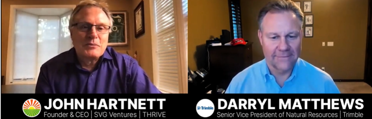 A screenshot of a video call between John Hartnett of SVG Ventures and Darryl Matthews of Trimble.