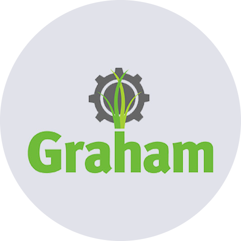 El logotipo de Graham sobre un fondo gris.