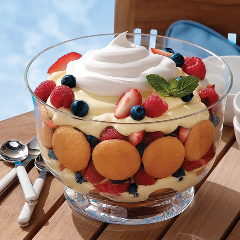 A quick lemon-berry trifle with whipped cream, berries, and mint, featuring Nilla wafers