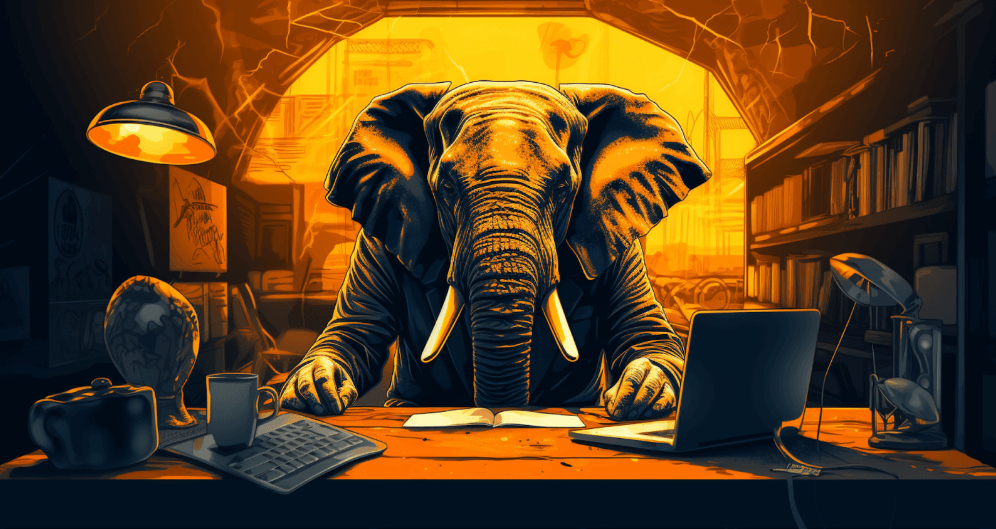 An elephant boss at its desk.