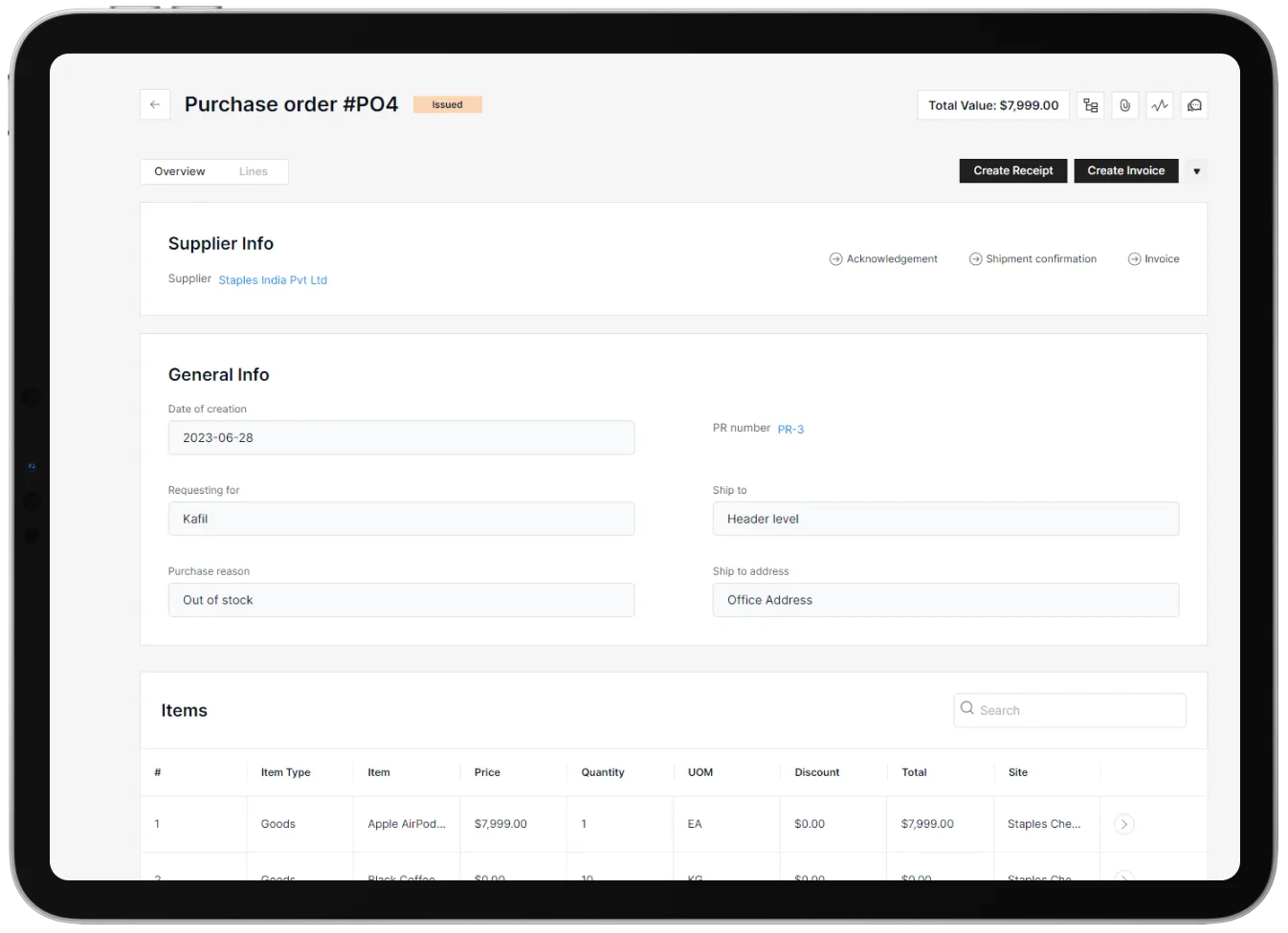 Purchase Order Creation