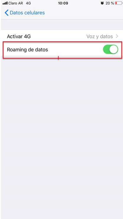 Verificá Roaming de datos