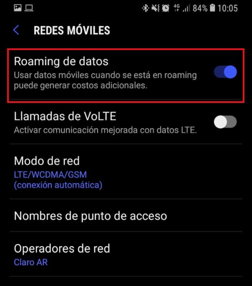 Verificá Roaming de datos