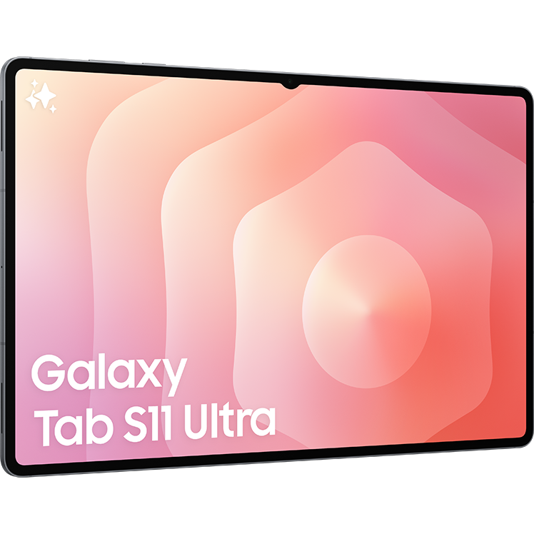 Samsung Galaxy Tab S11 Ultra surfplatta med rosa bakgrundsbild och hexagonmönster på skärmen.
