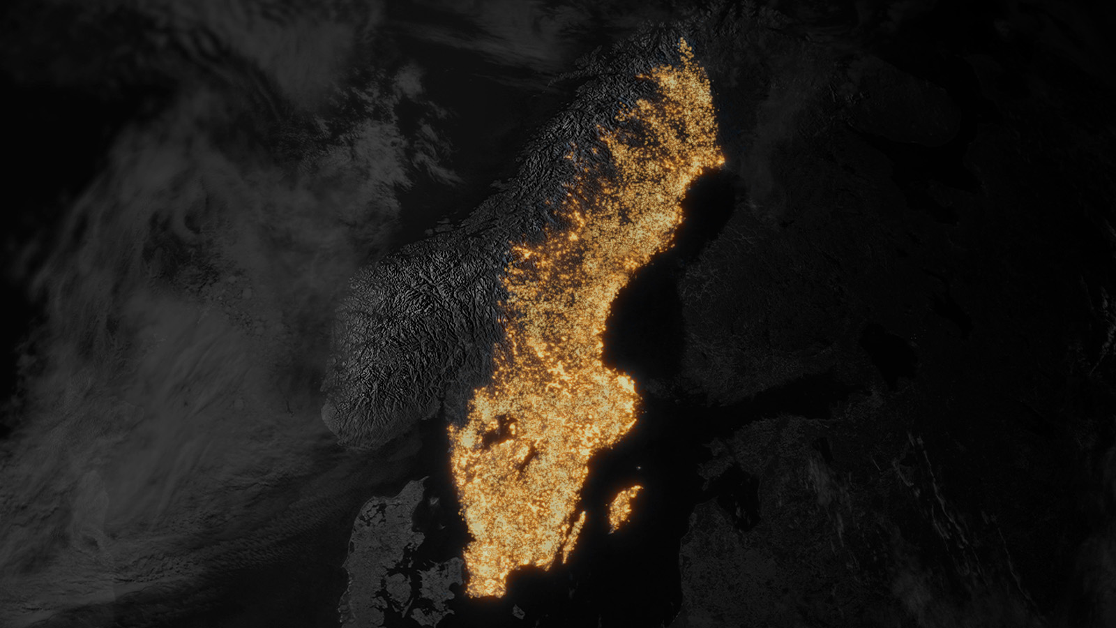 Upplyst karta över sverige mot mörk gakgrund