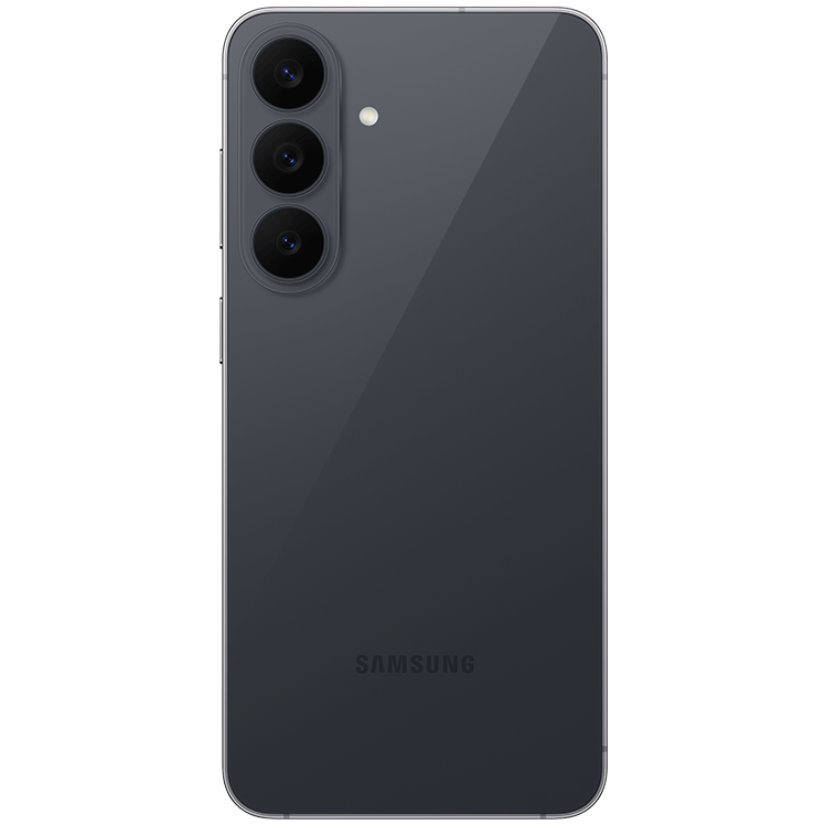 Samsung smartphone sedd bakifrån i svart färg med trippelkamera och Samsung-logotyp.