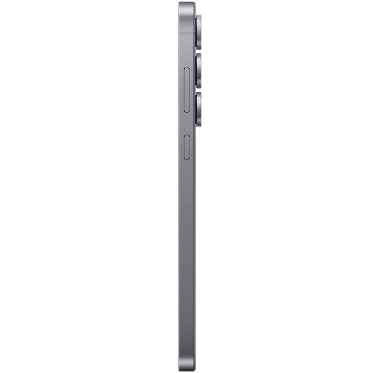 Sidovy av en mörkblå Samsung Galaxy S25 FE som visar den tunna profilen med volymknappar och kamerasystem synligt på sidan.