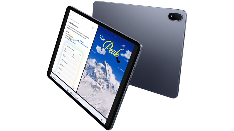 Fram- och baksida på OnePlus Pad 3 i färgen grå.