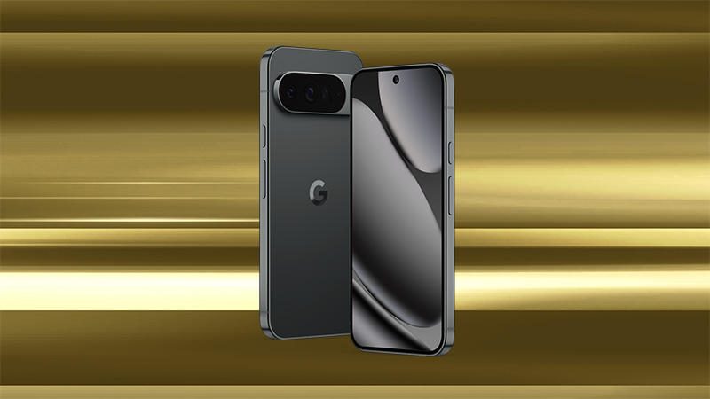 Google Pixel 10 Pro XL mot guldbakgrund