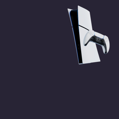 PlayStation 5 med konsol och handkontroll framför en mörklila bakgrund