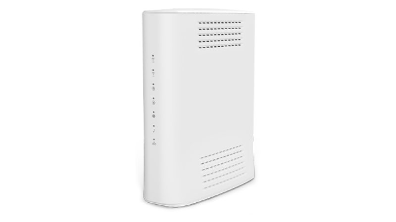 Bild på en stilren och modern bredbandsrouter. Routern är vit.