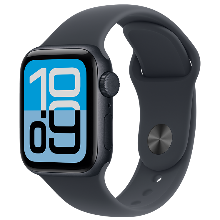 Apple Watch med aluminium boett och svart sportband.