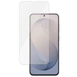 En genomskinlig skärmskydd av härdat glas placerat framför en modern smartphone med ljusgrå färg.