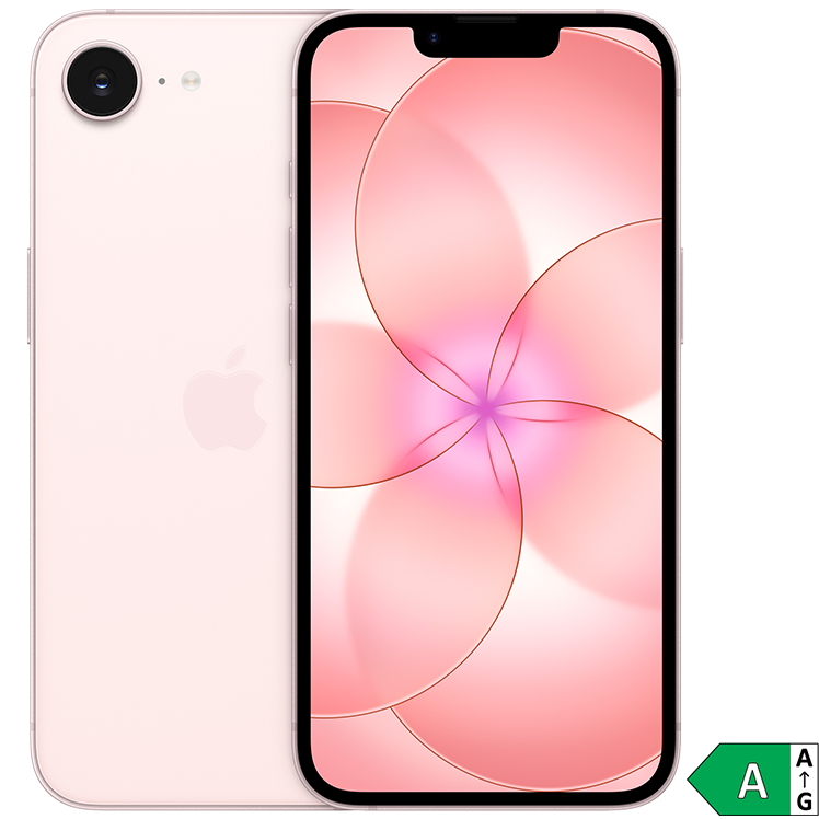 Fram- och baksida på rosa iPhone 17e