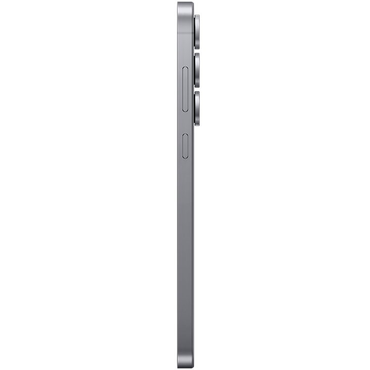 Sidovy av en svart Samsung Galaxy S25 FE som visar den tunna profilen med volymknappar och kamerasystem synligt på sidan.