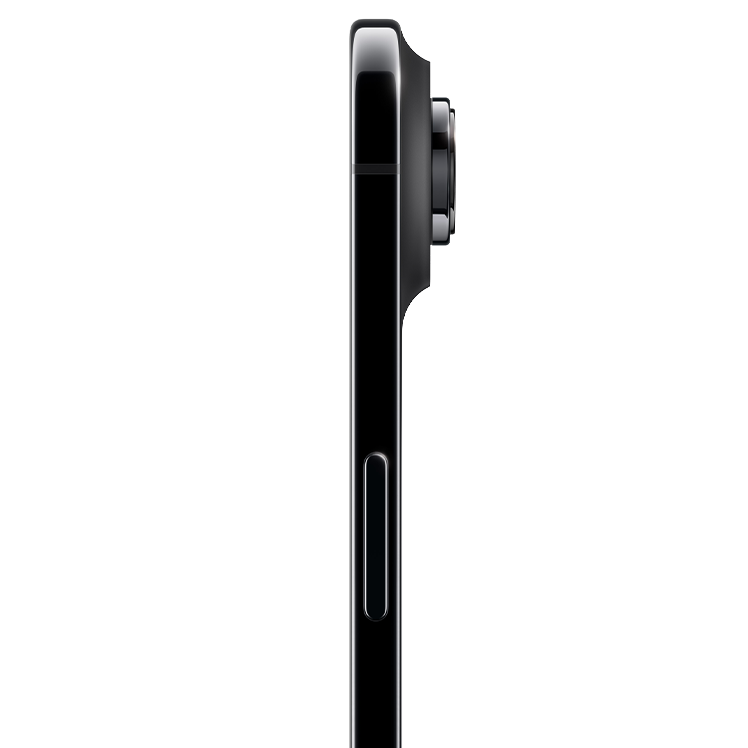 Sidovy av en svart iPhone Air som visar kameralinsens utbuktning från den tunna profilen.