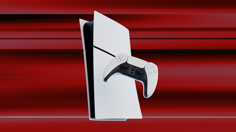 PlayStation 5 mot röd bakgrund