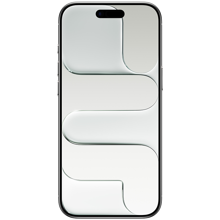 En vit iPhone Air med minimalistisk vit bakgrund och ett abstrakt vågformat mönster som skapar en elegant 3D-effekt.