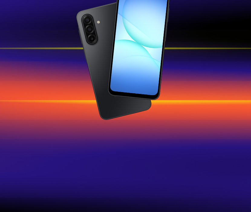 Samsung Galaxy A17 mot en gradient bakgrund