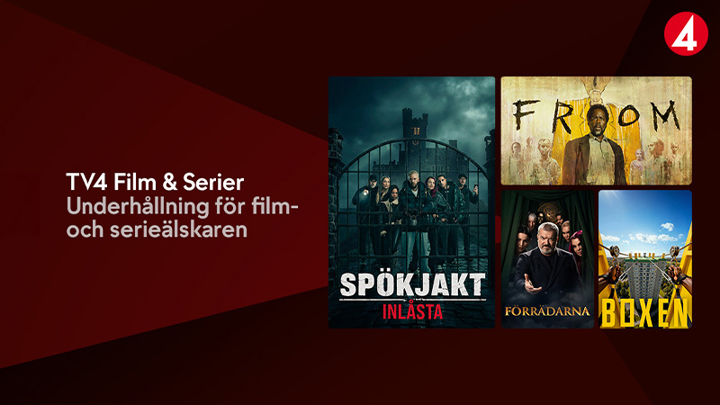 Reklamaffisch för TV4 Film & Serier med bilder från olika produktioner. 