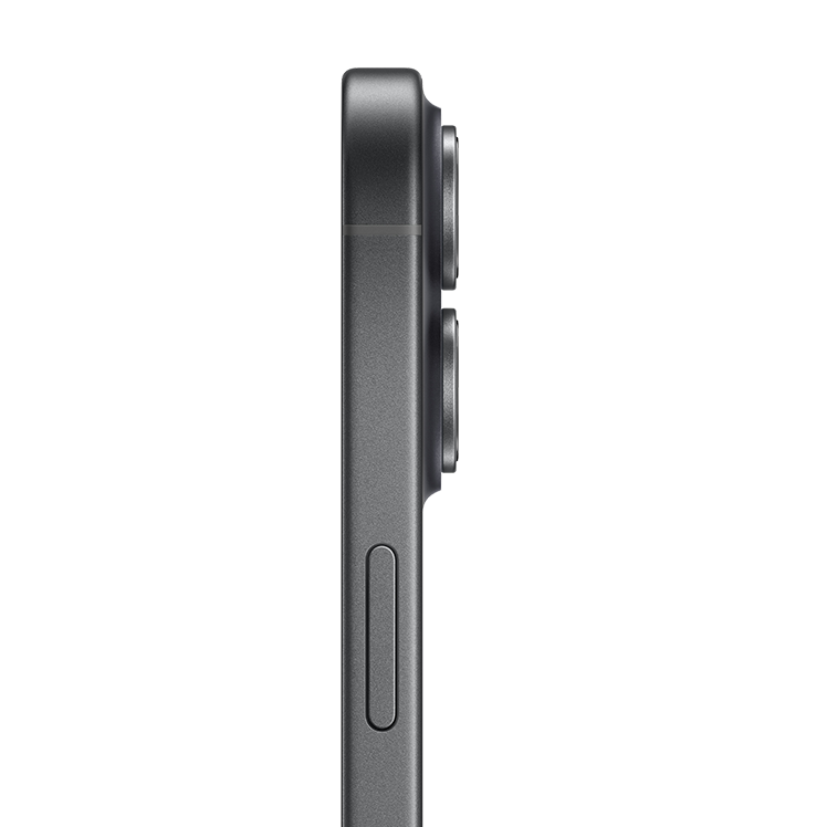 Sidovy av en svart smartphone som visar dess tunna profil med kameralinser och sidoknapp synliga.