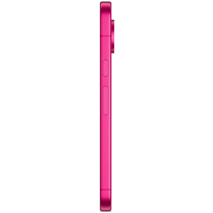 Sidovy av en rosa smartphone med synliga volymknappar och kameramodul.