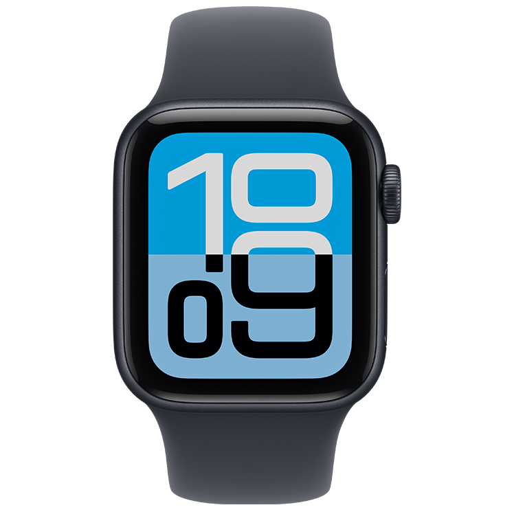 Apple Watch med aluminium boett och svart sportband.