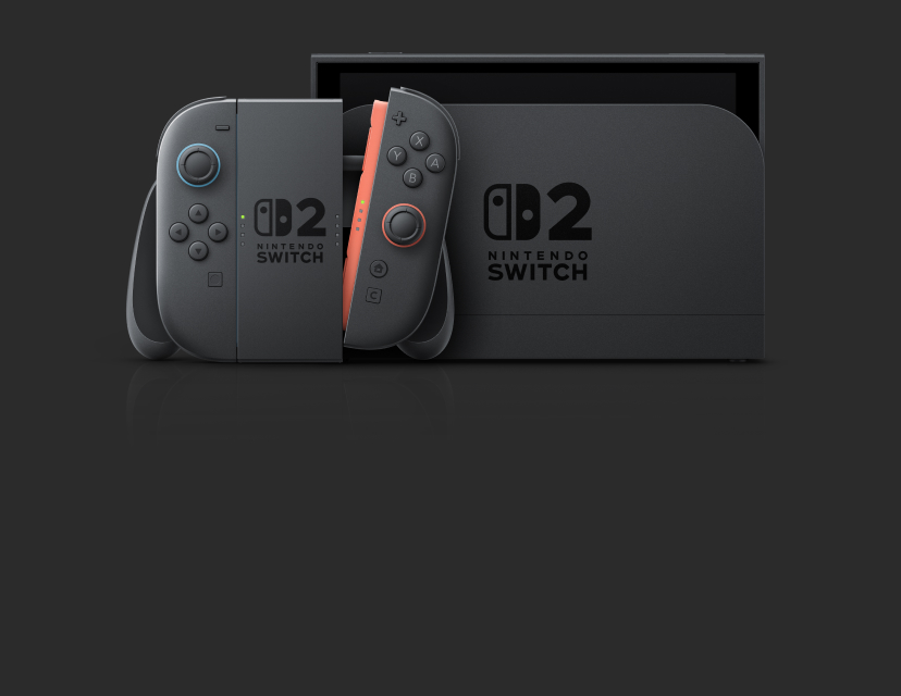 Nintendo Switch 2 med handkontroller, konsol och skärm