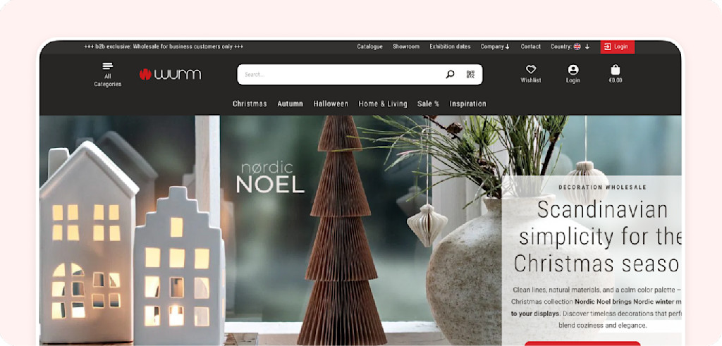 Screenshot van de startpagina van de online winkel van G.Wurm