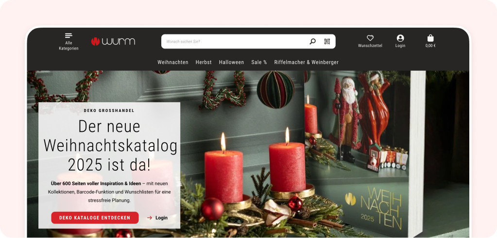 Screenshot von der Startseite des Online-Shops von G.Wurm