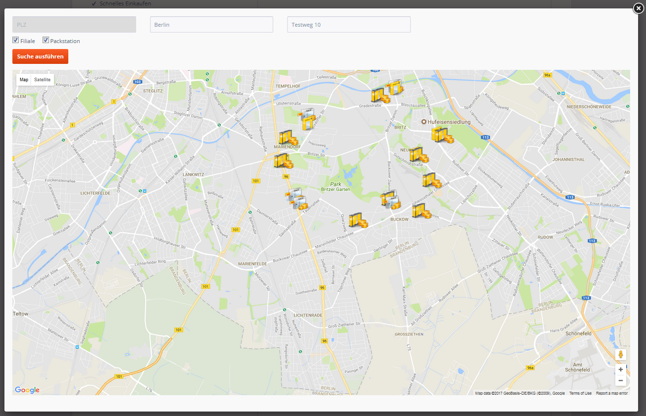 Packstationen und Filialen mit der Google-Maps-Karte finden