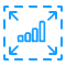 Blue line icon of a bar graph surrounded by four arrows pointing outward from each corner.