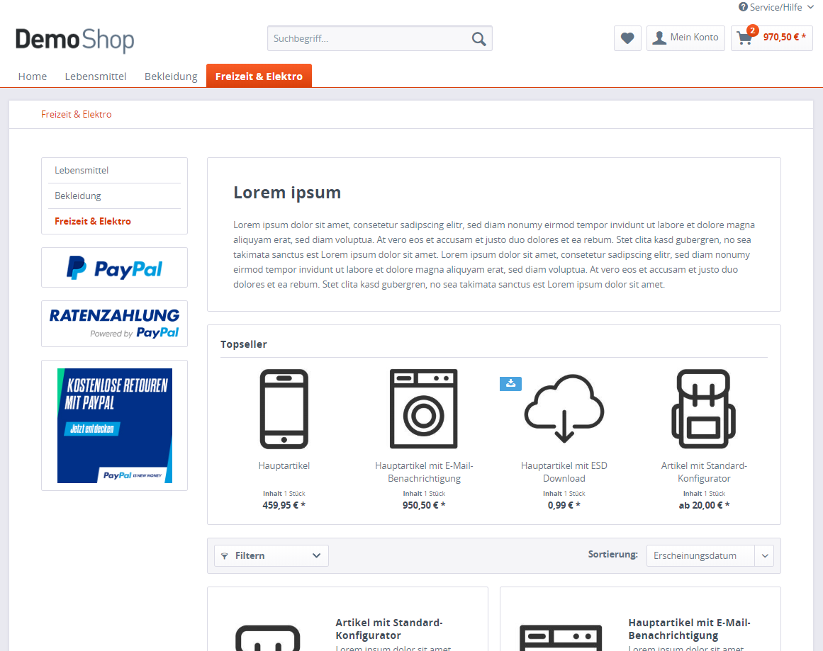 Demoshop: Kostenlose Retouren mit PayPal im Shopware-Shop einbinden