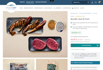 Screenshot van de productdetailpagina voor deutschesee: Surf & Turf-bundel